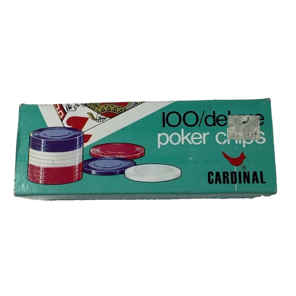 Vintage Cardinal 100 Deluxe Poker Chips Set Red White Blue Interlocking USA Made